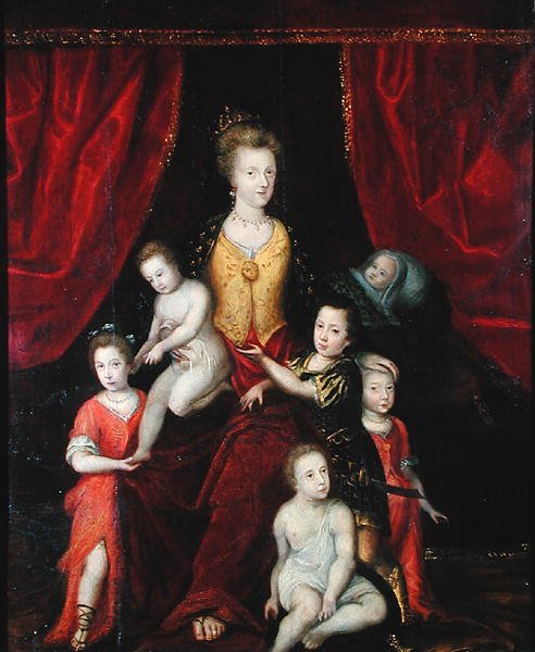 Group portrait, possibly of a queen with her six children, late 16th or early 17th century by French School