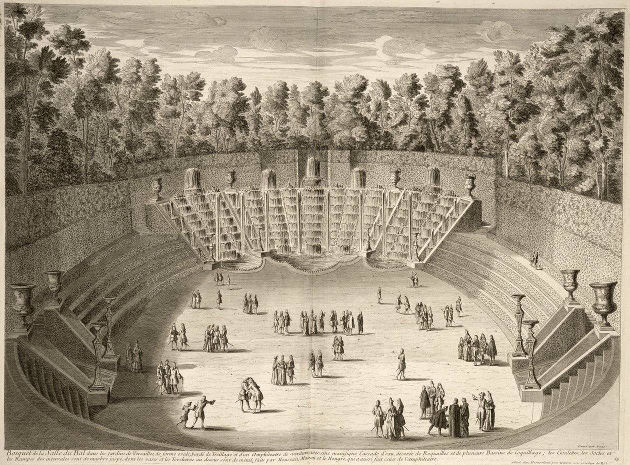 Grove of the Salle du Bal, Versailles, from Les Plans, Profils et Elevations des Ville et Chateau de Versailles, engraved by Lucas, published c.1715 by French School