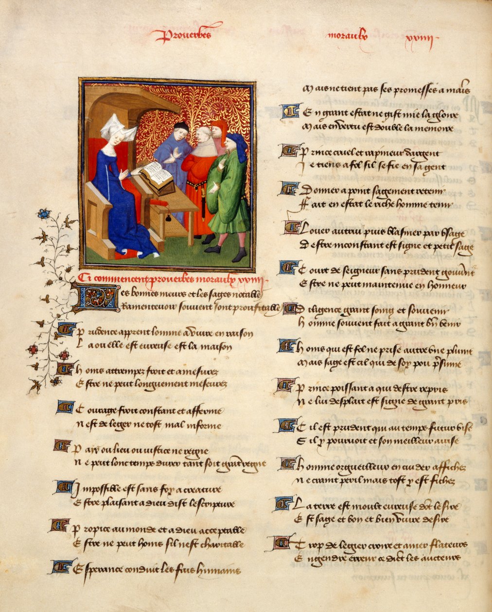 Miniature of a Woman Reading Moral Proverbs at the Beginning of the ...
