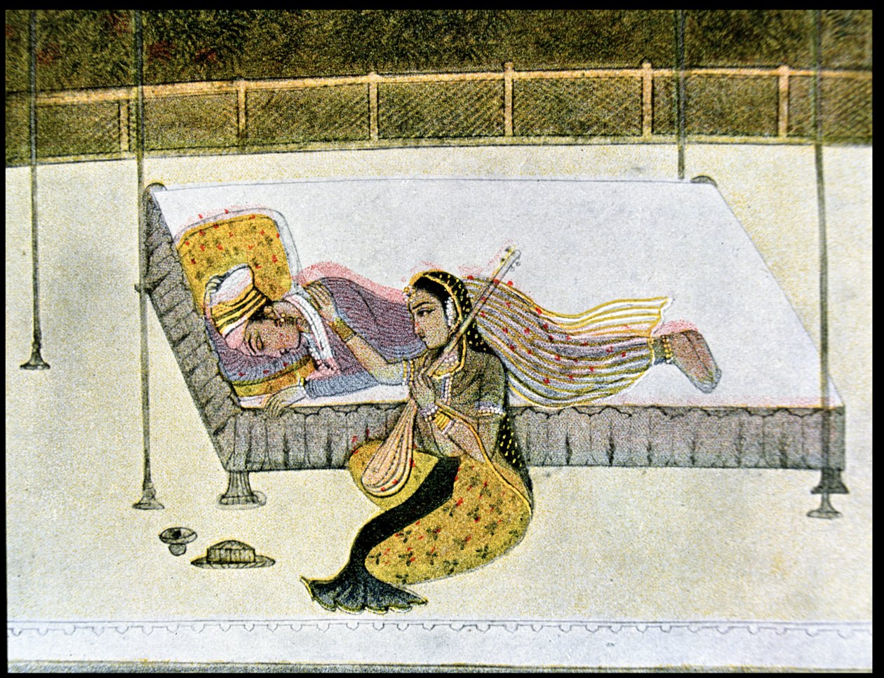 He is nothing without music, illustration for The Arabian Nights, 1895 by French School