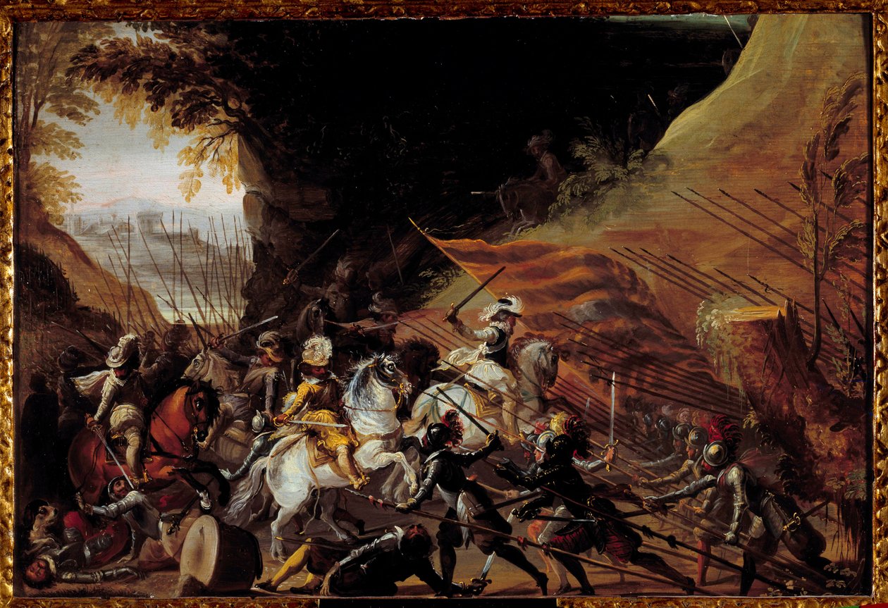 Henry IV loading at the head of his cavalry. Anonymous French painting of the 17th century. Oil on wood. Pau, Musee Du Chateau by French School