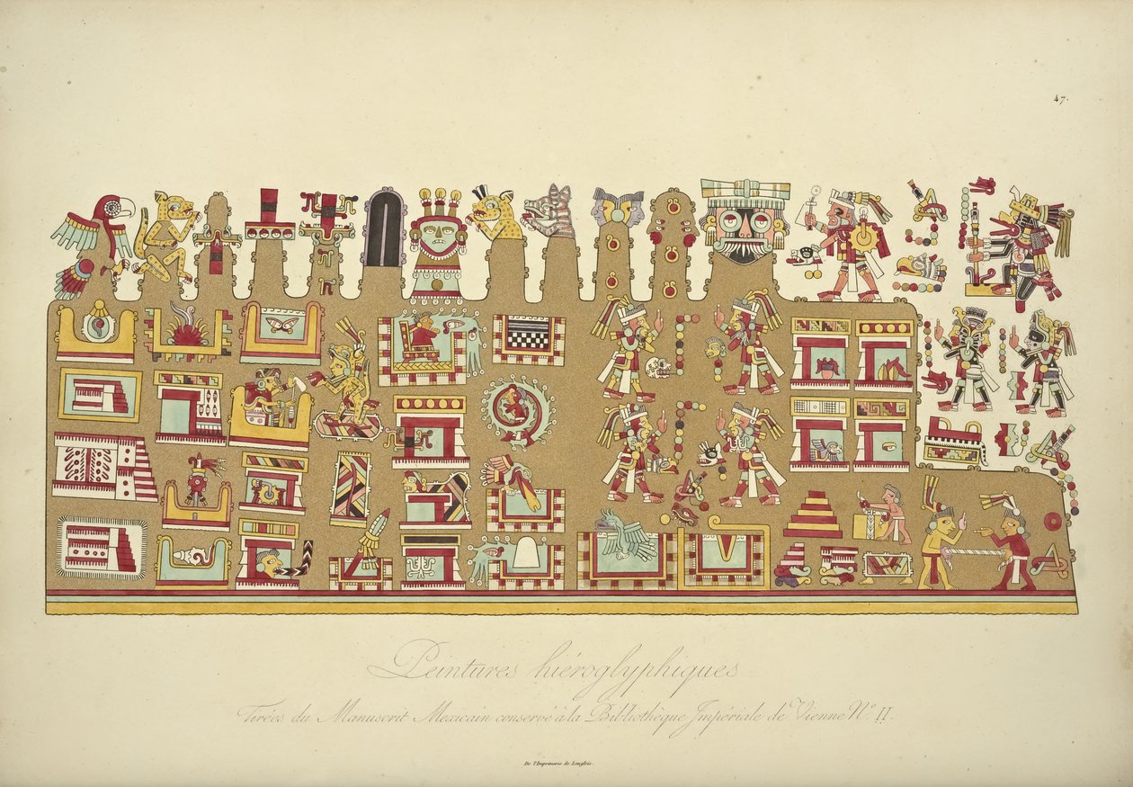 Hieroglyphic Paintings from Mexican Manuscript II, Conserved at the Imperial Library of Vienna, Illustration from Vues des Cordillères et Monumens des Peuples Indigènes de l