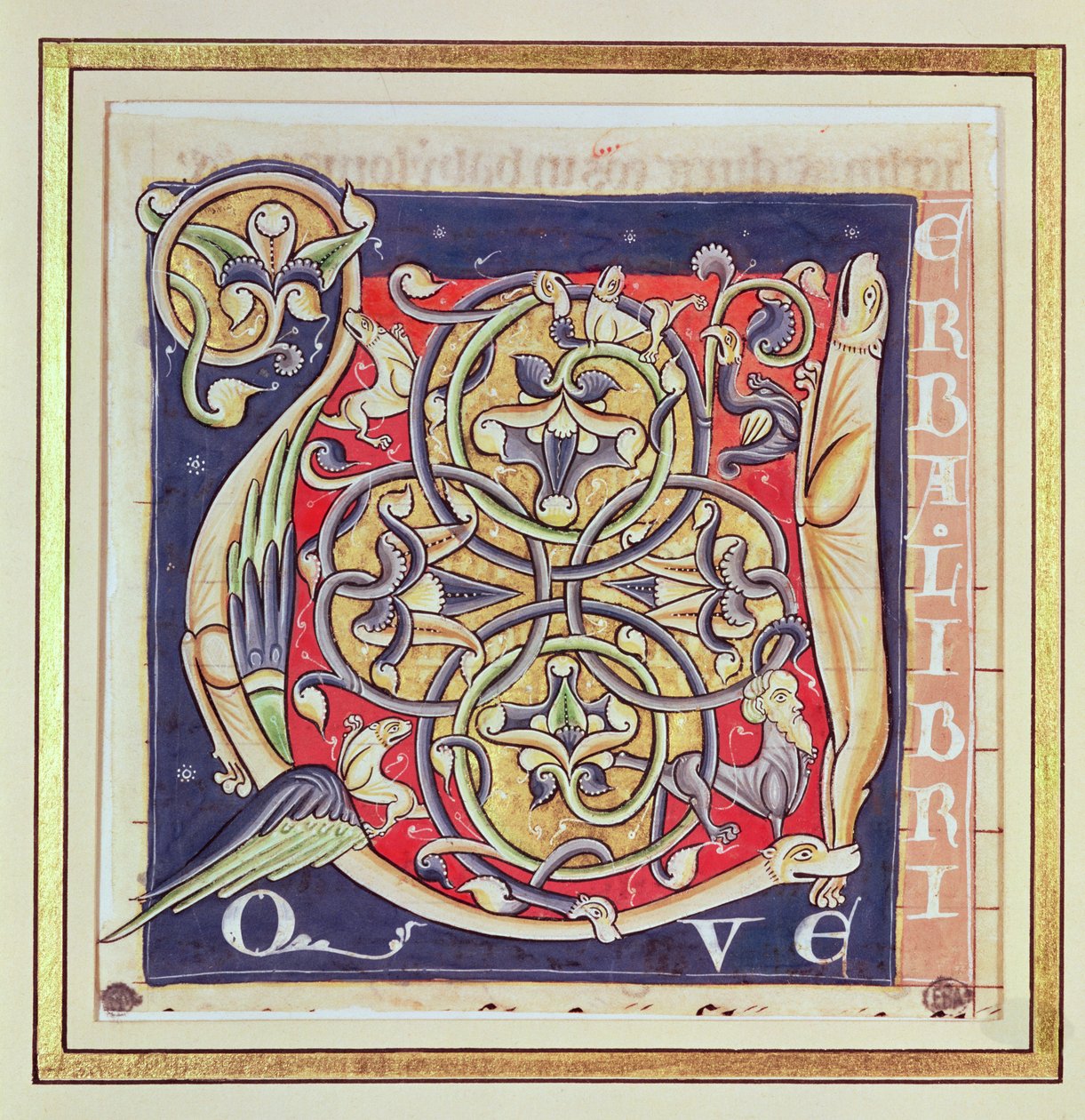 Historiated Initial U Depicting an Interlacing Pattern and Fantastical Animals, from the Bible of Saint-Andre aux-Bois by French School