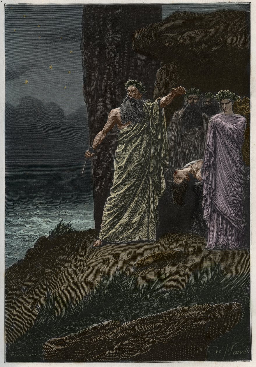 Human sacrifice by the druid after Alphonse de Neuville - Druids offering human sacrifices - engraving from L