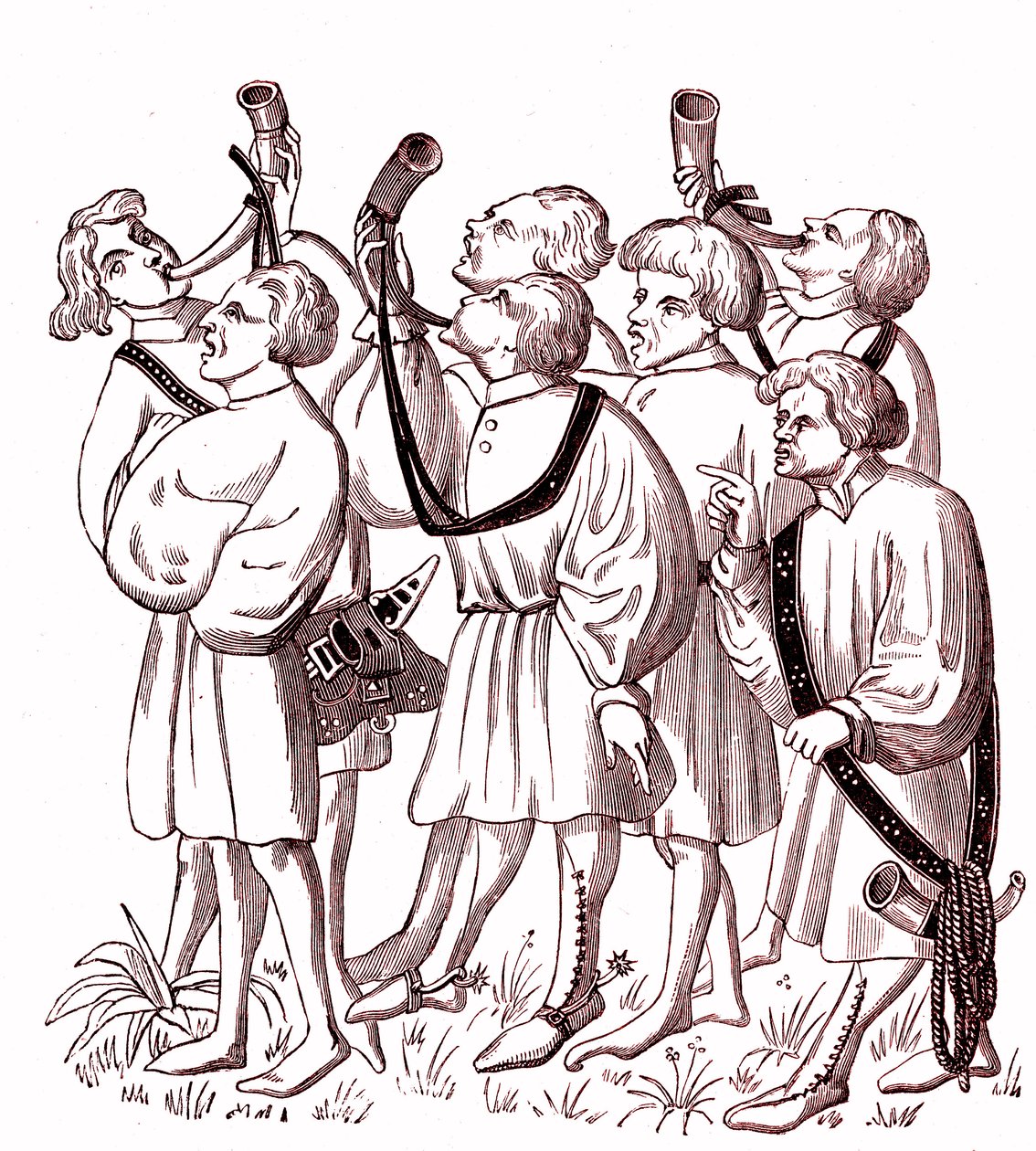 Hunting Horn Ringers (15th Century) - Simile College of a Miniature from the Manuscript by Gaston Phebus by French School