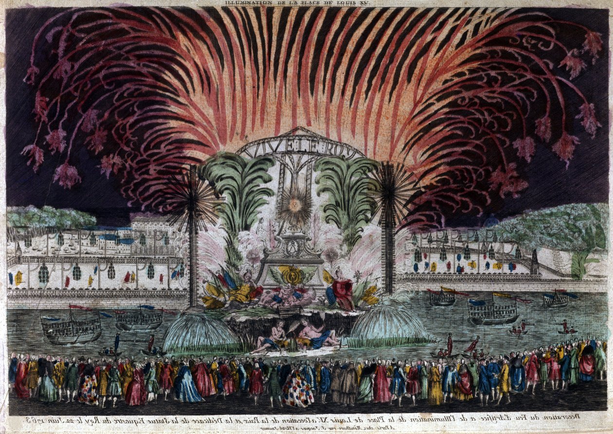 Illumination and Fireworks on Place Louis XV in Paris on the Occasion of Peace and the Inauguration of the King