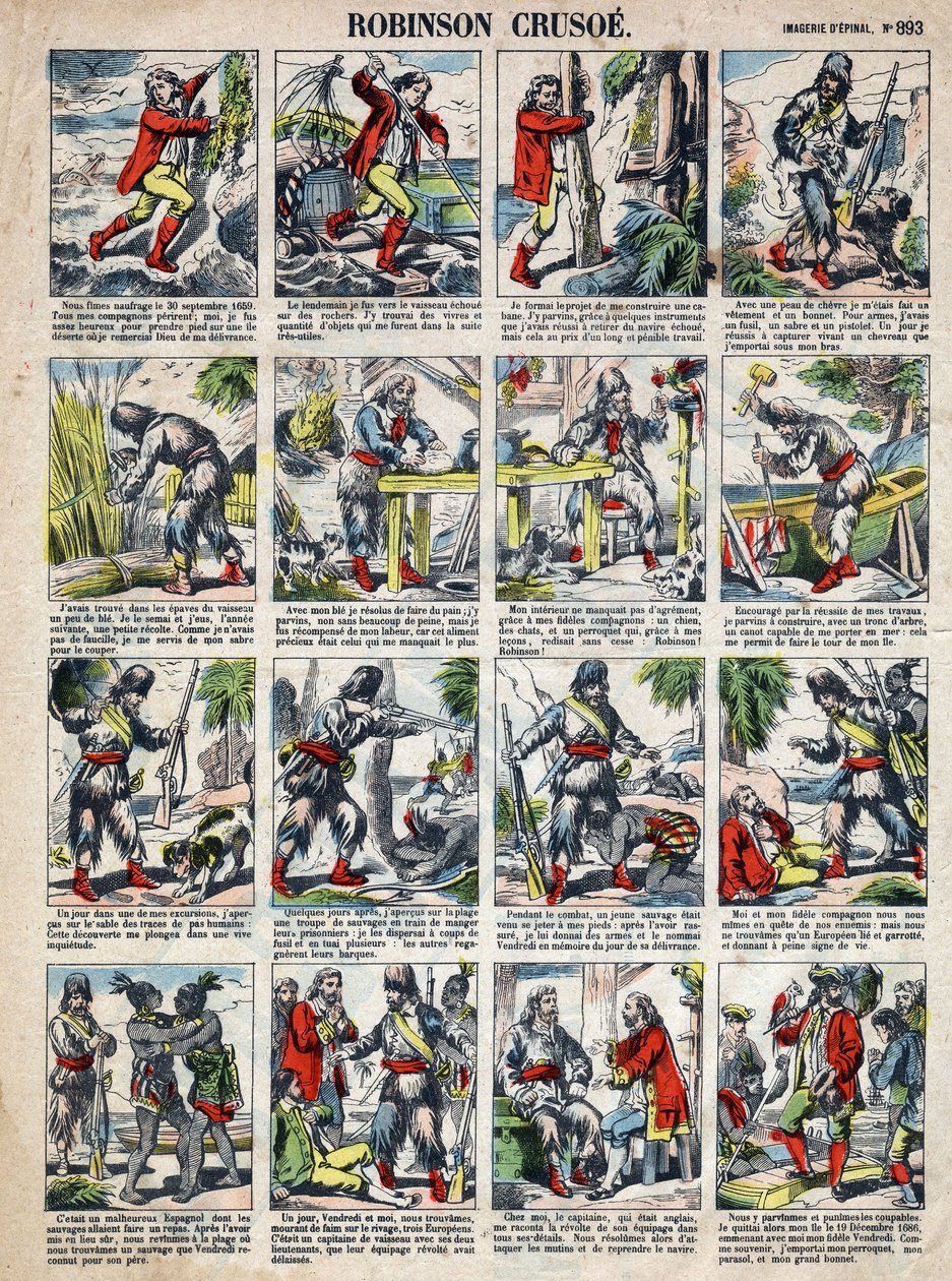 Illustration for the Book of Daniel Defoe “Robinson Crusoe”. Epinal imaging from the end of the 19th century. by French School