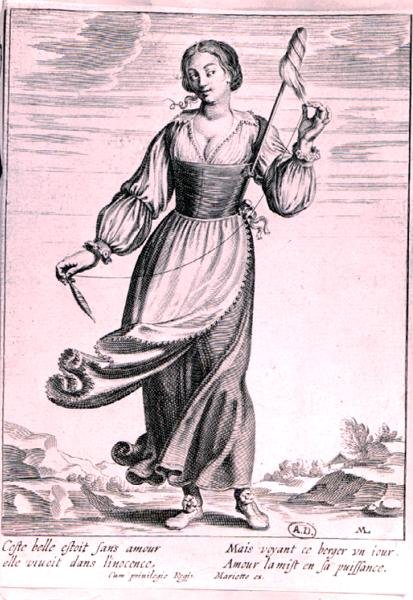 Illustration depicting a shepherdess by French School