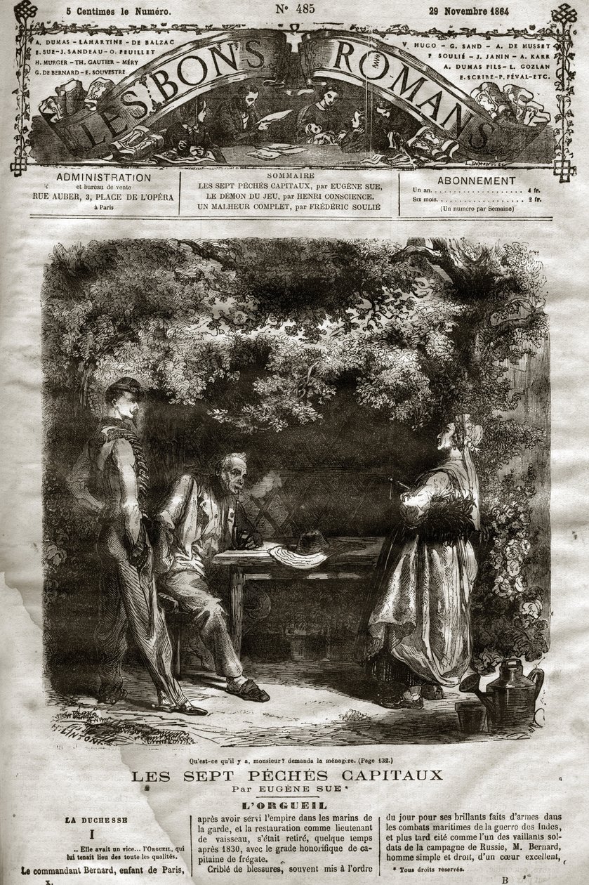 Illustration for the novel by Eugene Sue The Seven Capitals appeared in The Bons Romans of 29/11/1864 by French School