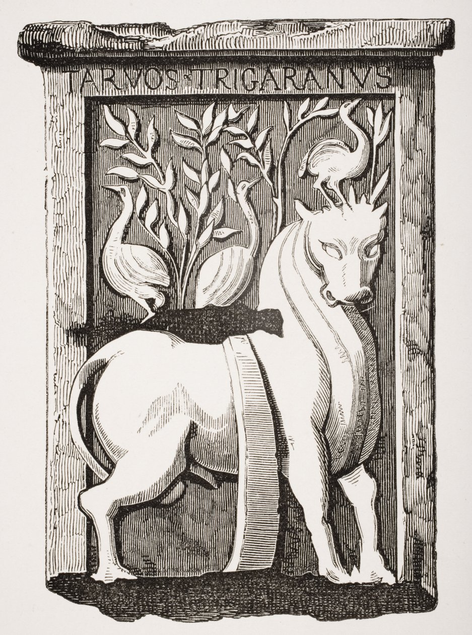 Image of the Holy Ox Celtic monument found under the choir of Notre Dame Cathedral in Paris in 1711, from Le Moyen Age et La Renaissance by Paul Lacroix (1806-84) published 1847 by French School