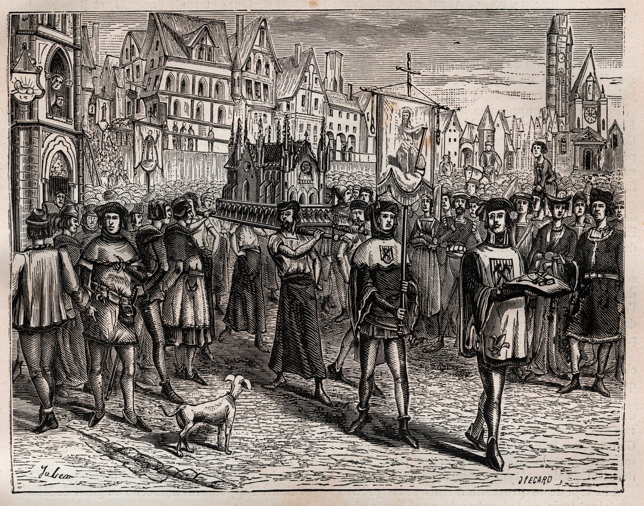 In 1318, the bishop of Paris summoned the clergy of the city for the translation of the relics of Saint-Magloire - A procession began leaving the church of Saint-Magloire on Rue Saint-Denis and went by rue aux Ours, to the cemetery of Saint-Nicolas-des-Cha by French School