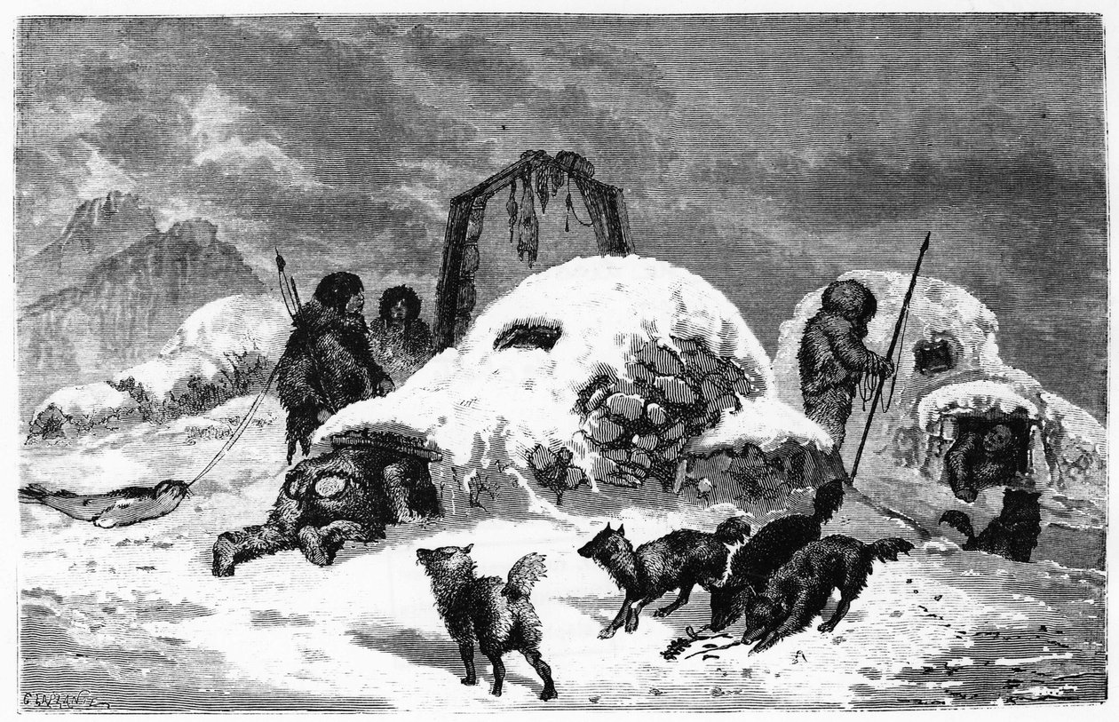 Installation of the Eskimos at Etah - in The Free Sea of the Pole, Voyage of Discovery in the Arctic Seas by French School