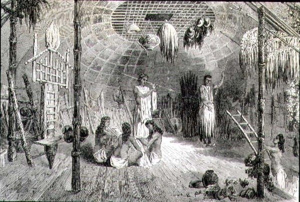 Interior of an Indian Hut in the 1860s by French School