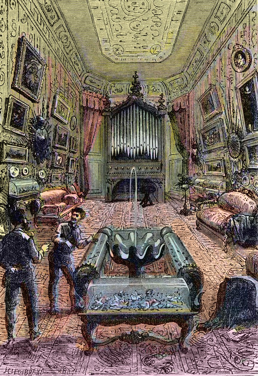 Interior of the Nautilus, illustration from '20,000 Leagues Under the ...