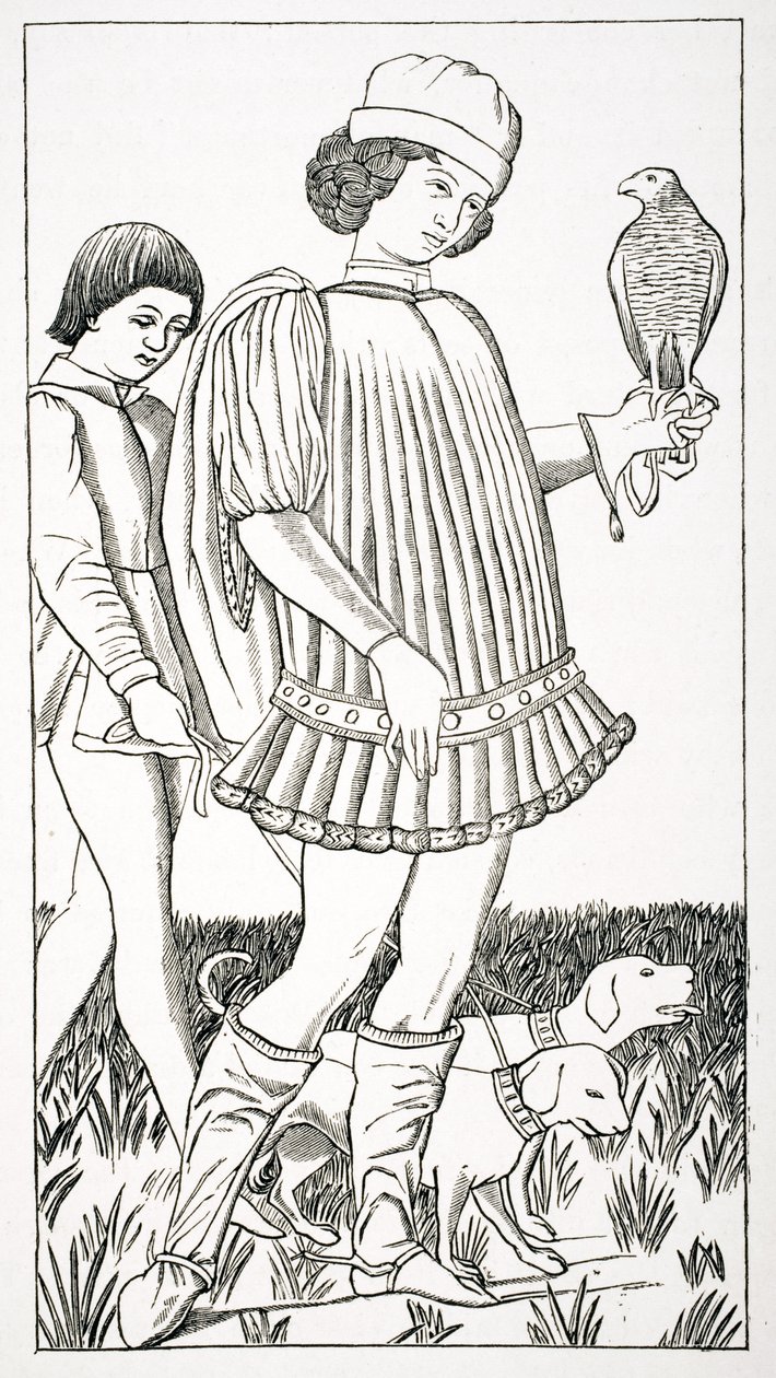 Italian Nobleman Holding a Hawk, after a Playing Card Engraved on Copper, c.1460, from 