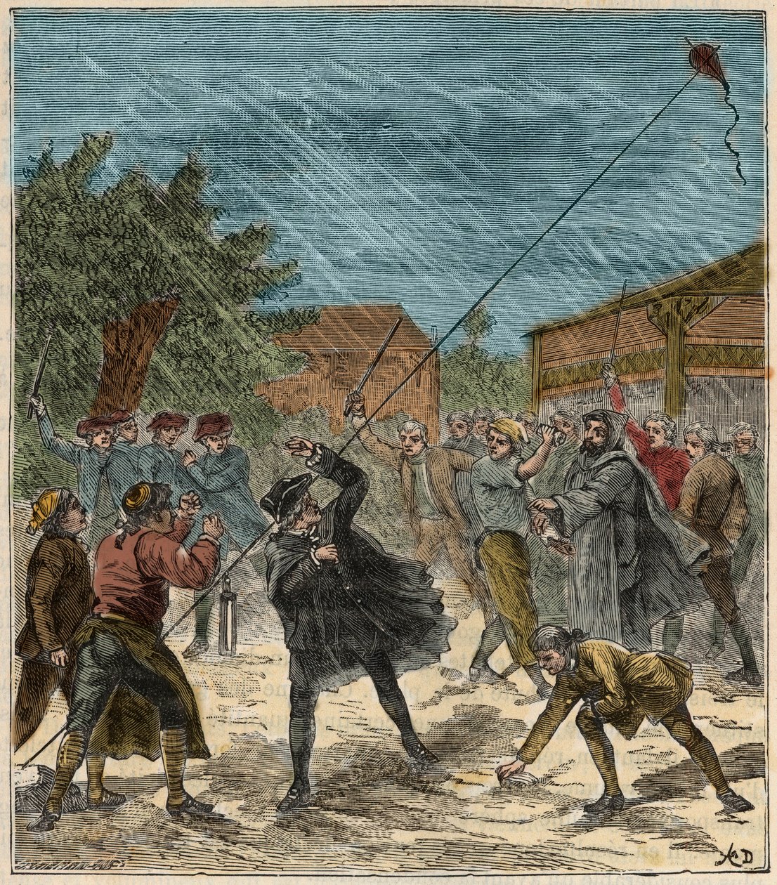Jacques de Romas (1713-1776) French doctor and inventor - Jacques de Romas (1713-1776), French physicist, experimenting with a kite to capture atmospheric electricity in 1752 - Engraving in 