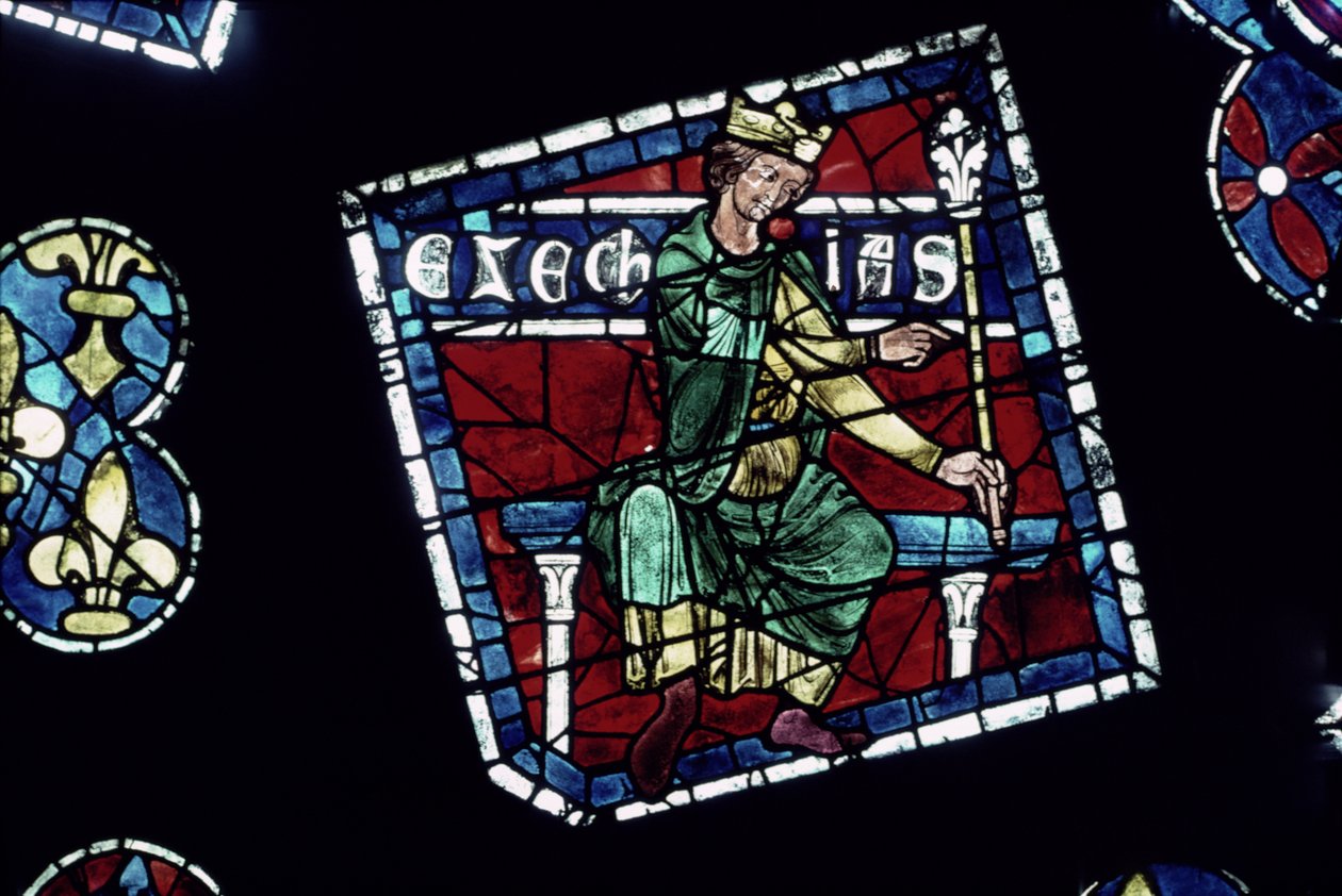 King Hezekiah, detail (north rose window) by French School