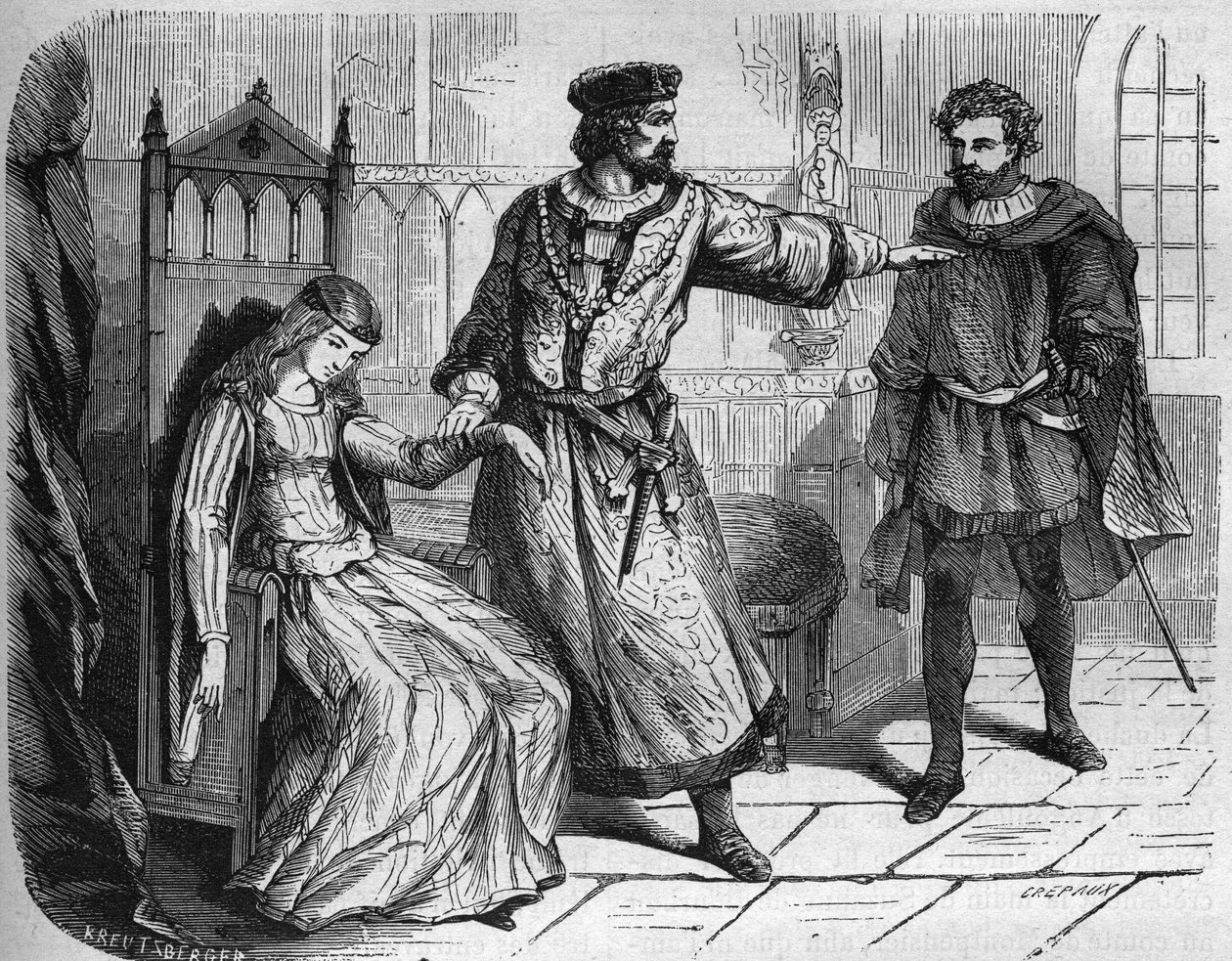 King Philip VI of France (Philip of Valois) (1293-1350) and his wife Blanche of Navarre (c. 1333-1398). Engraving in 