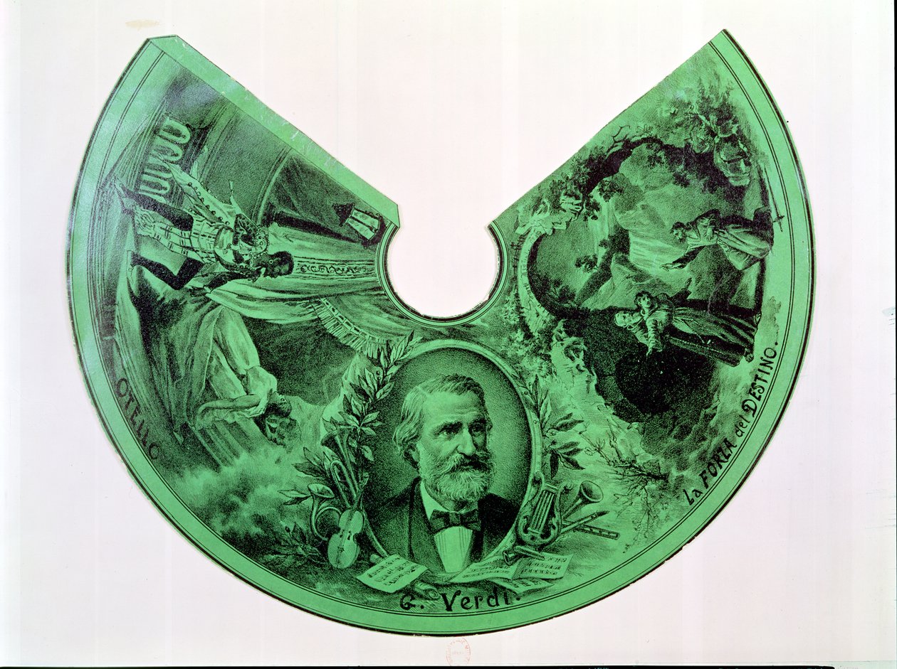 Lampshade Decorated with a Portrait of Giuseppe Verdi (1813-1901) and Scenes from Othello and The Force of Destiny by French School