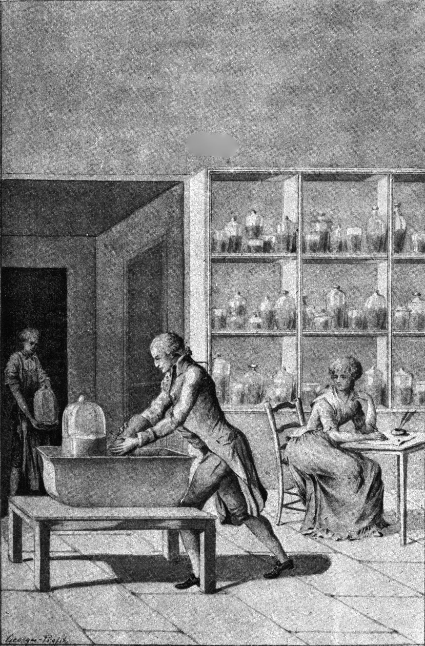 Lavoisier in His Laboratory at the Arsenal, Demonstrating an Experiment on Respiration, 18th Century by French School