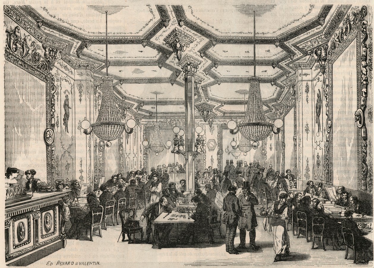 Le cafe Pierron in Paris in the 19th century - Engraving in 