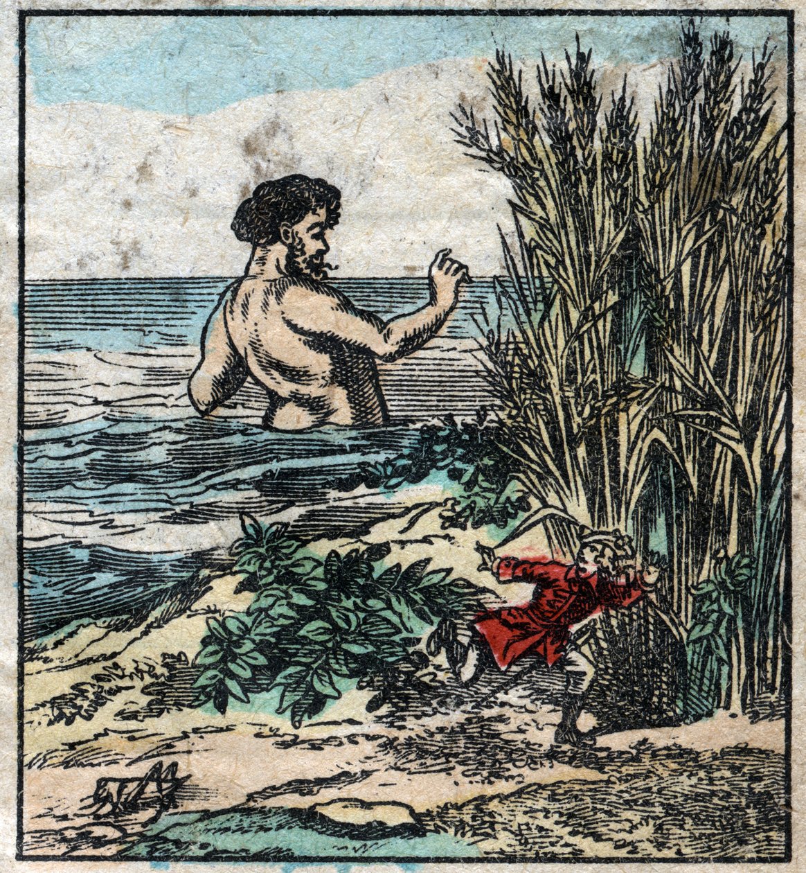 Lemuel Gulliver Hides from a Giant in Brobdingnag. Illustration for 