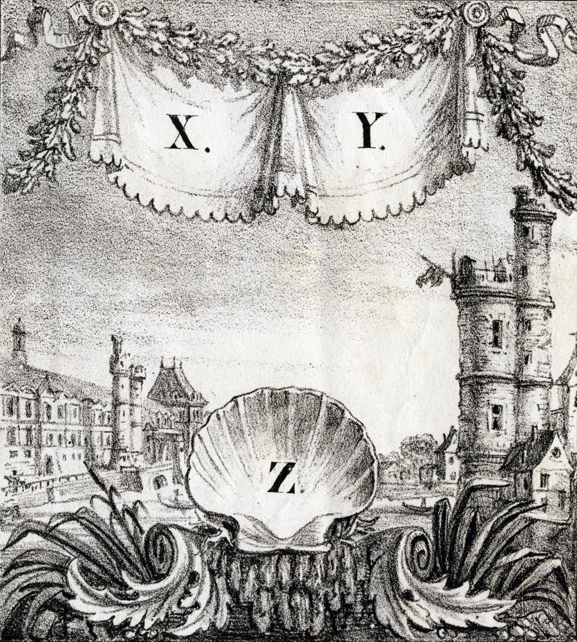 Letters X, Y and Z: Paris in 1500 - Alphabet Picturesque des Monumens de Paris c.1840 (engraving) by French School
