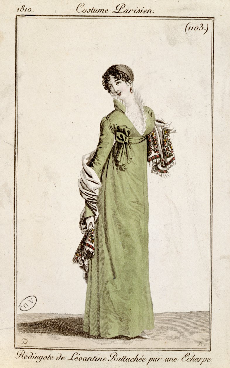 Levantine frock coat fastened by a scarf fashion plate from Costume Parisien