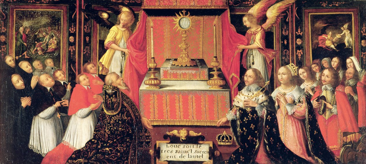 Louis XIII, Anne of Austria, and Gaston de France before the Holy Sacrament by French School