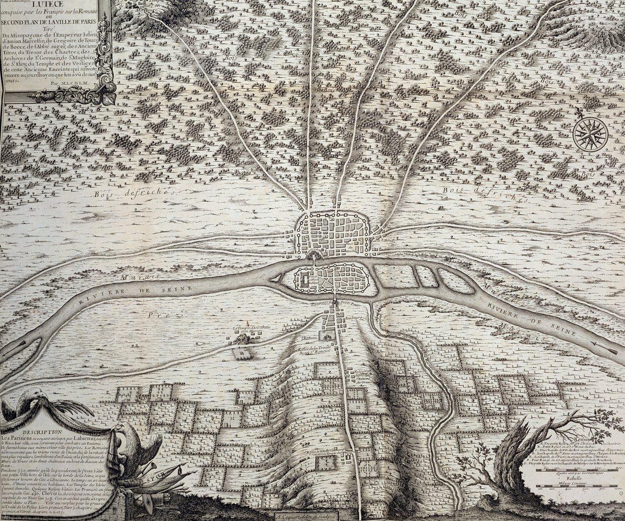 Lutetia or the second plan of Paris in the 4th and 5th centuries A.D., 1722 by French School