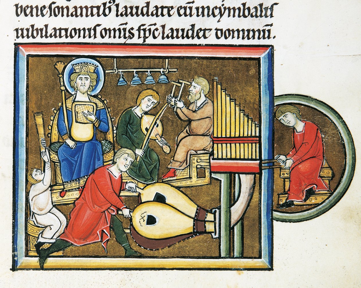 King David holding the psalter and musicians playing, from the Psalter of Saint Elizabeth by French School