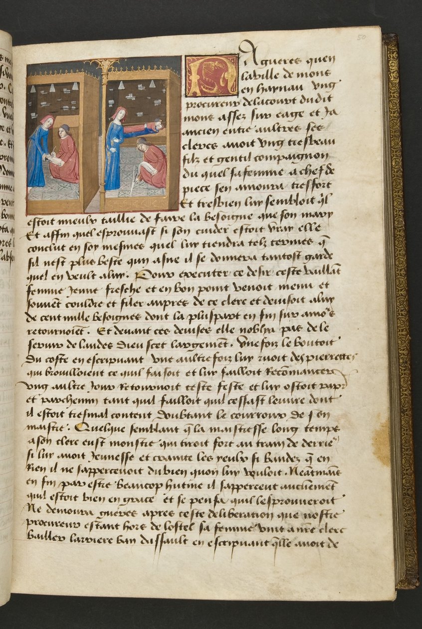 MS Hunter 252 050r Page from Cent Nouvelles Nouvelles, c.1461-62 by French School