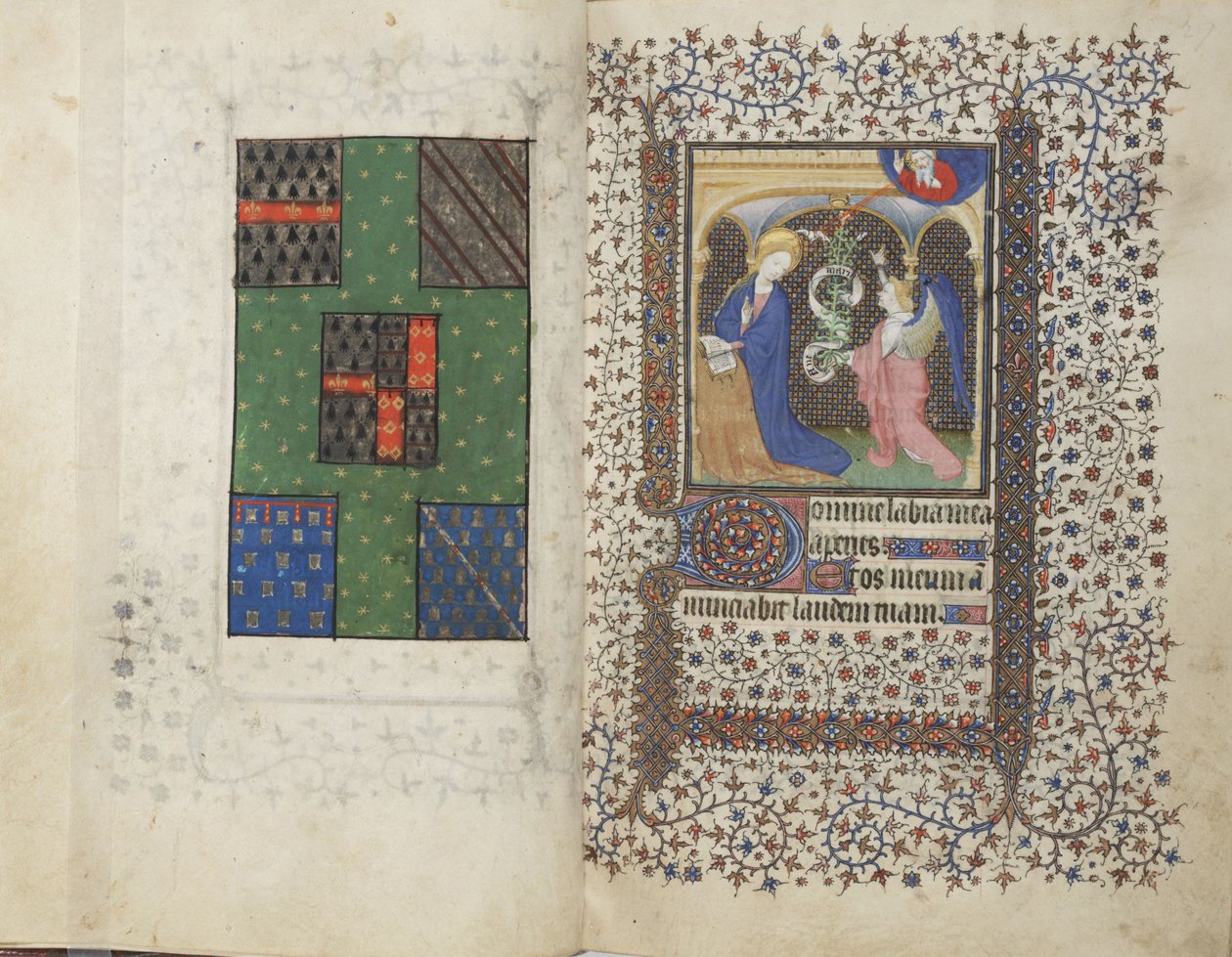 Coat of Arms and the Annunciation, from a Book of Hours, use of Rennes, c.1405 by French School