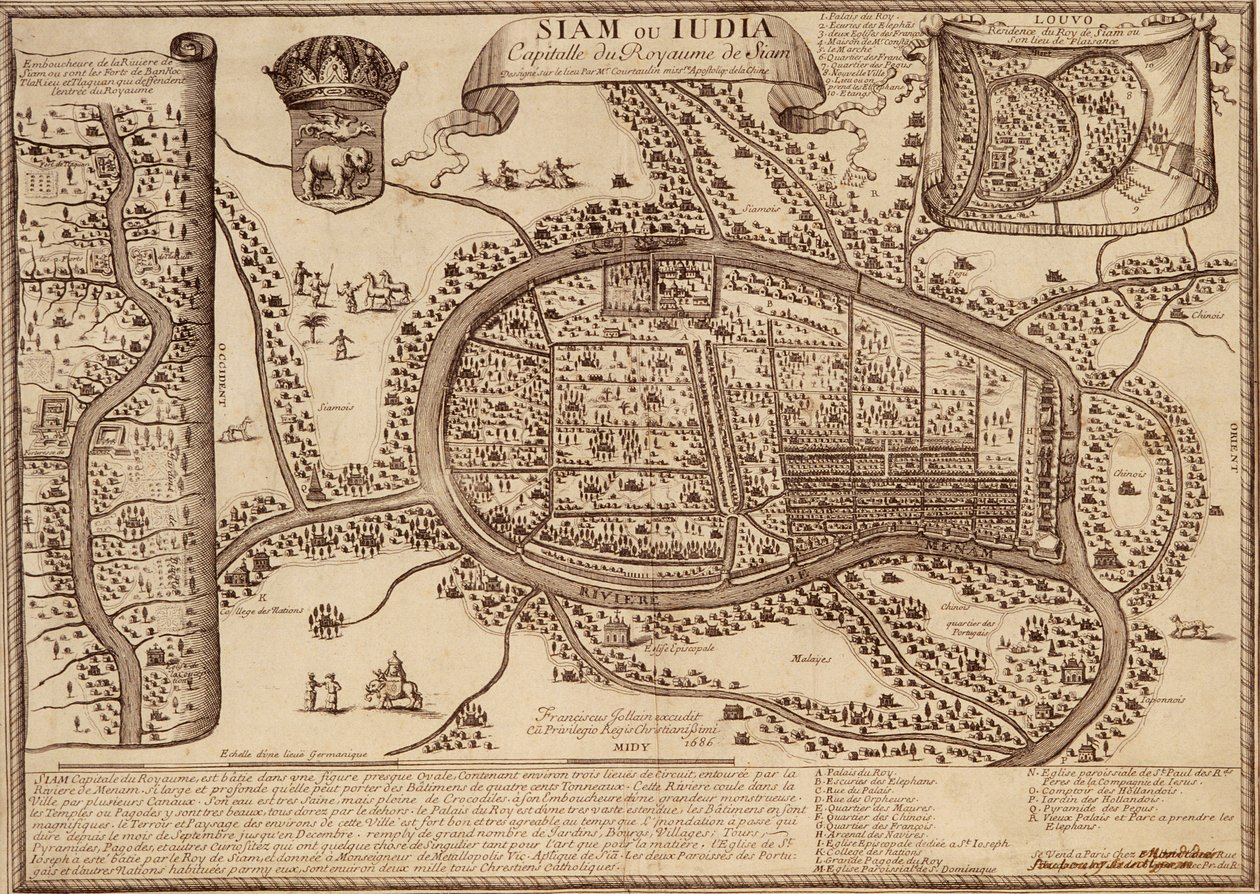 Map of Ayutthaya, 1686 by French School: Fine art print