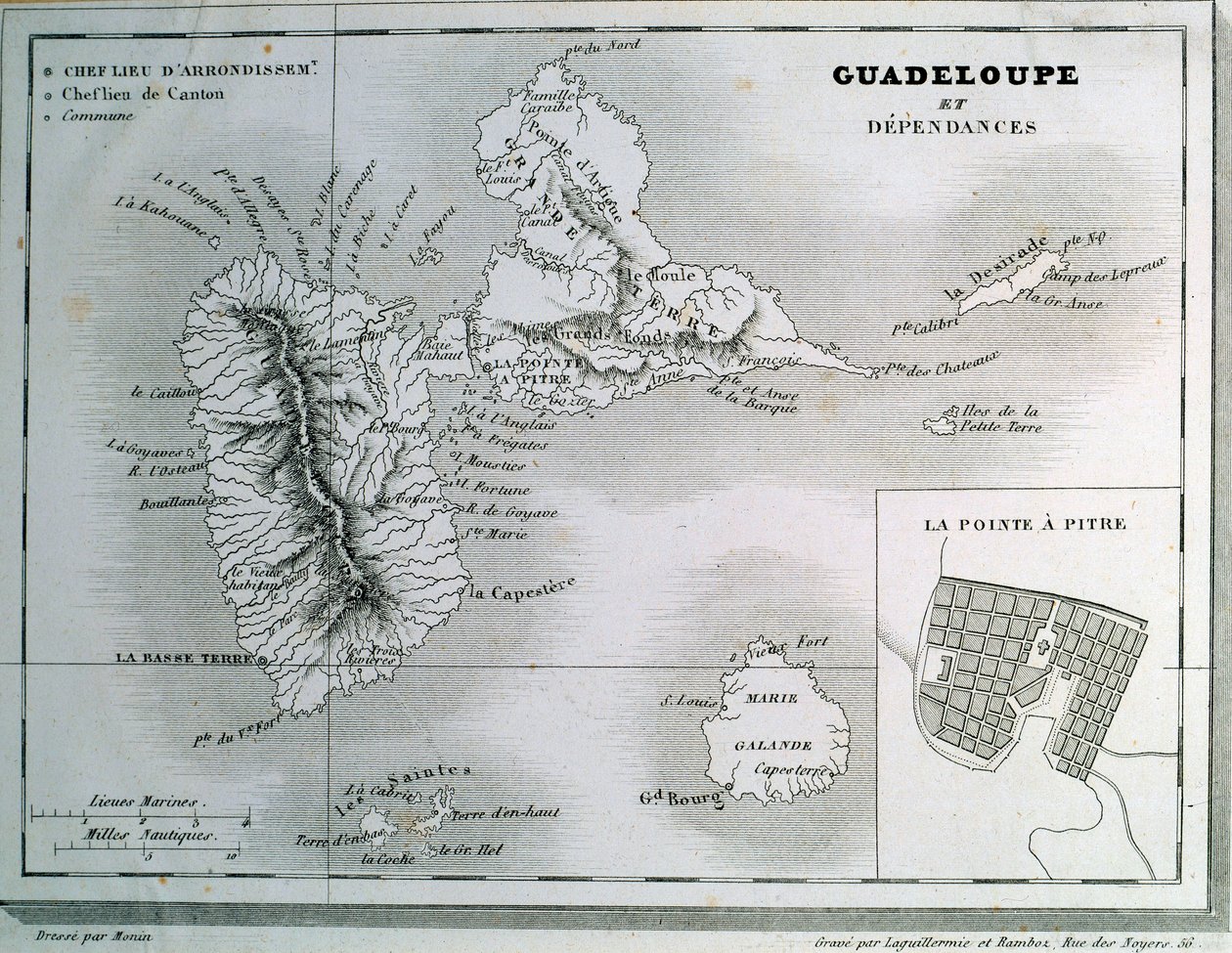 Map of Guadeloupe and its dependencies by French School