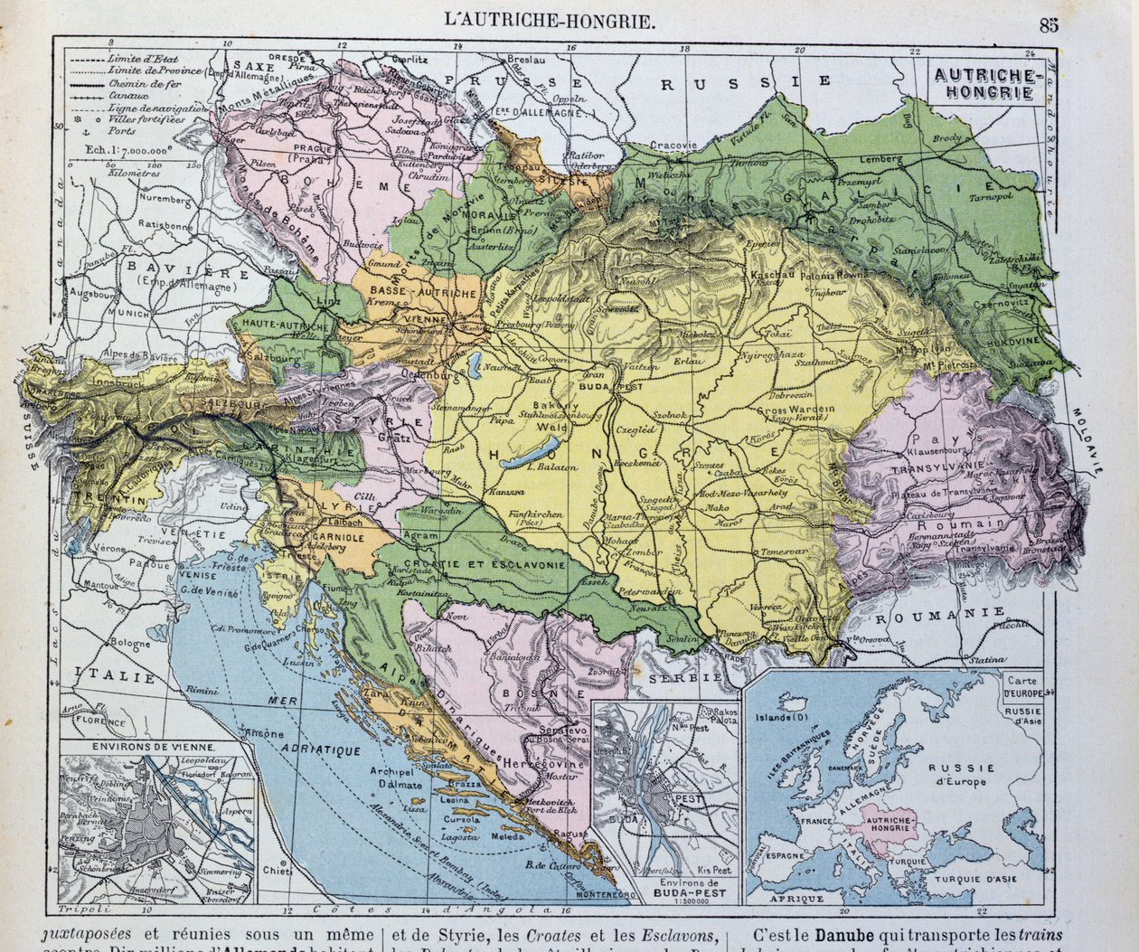 Map of the Austro-Hungarian empire, illustration from a French geography school textbook, 1905 by French School