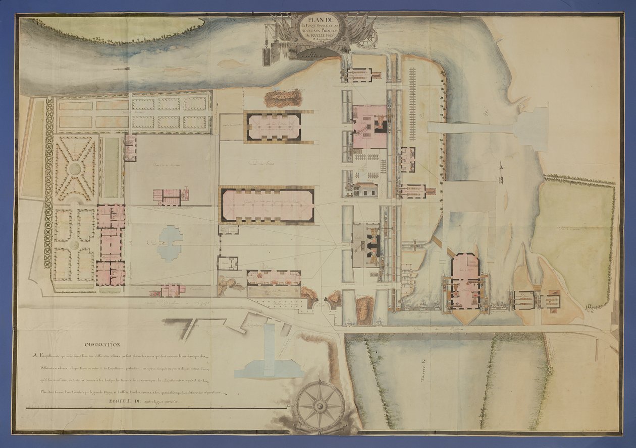 Map of the royal forge and the new projects of Ruelle, near Angouleme by French School