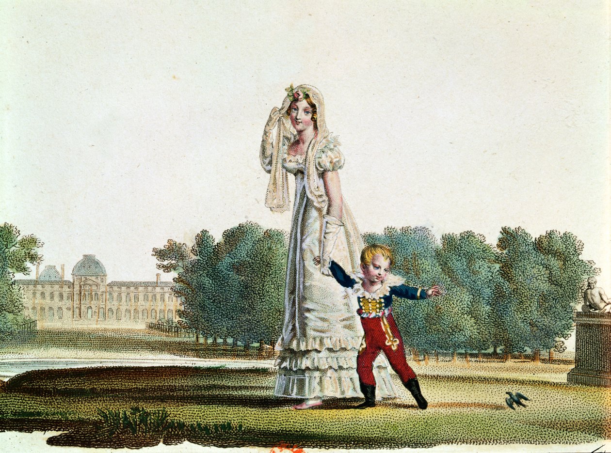 Marie Louise and the King of Rome in front of the Tuileries palace by French School