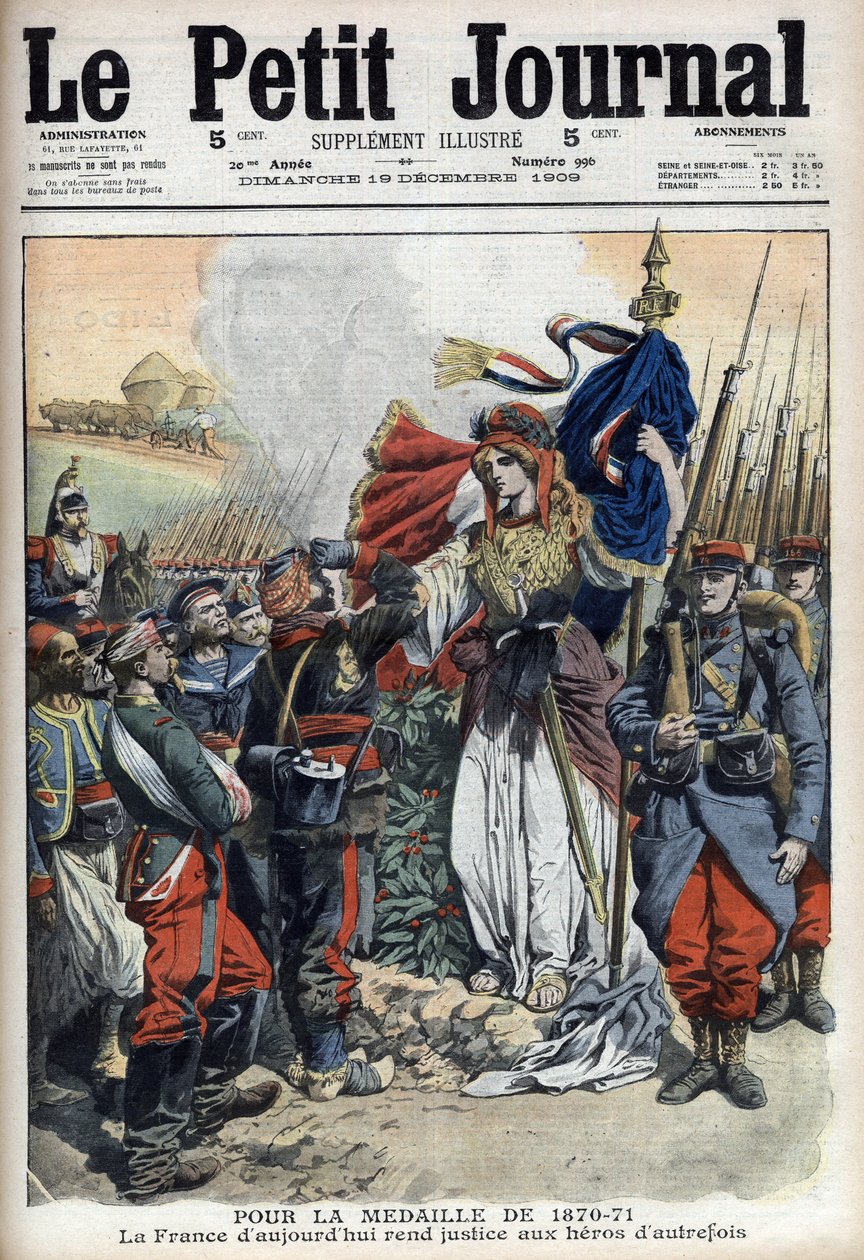 Medal for veterans of the war of 1870-1871: allegory of France rendering justice to the heroes of the past - Le Petit Journal of 19 December 1909 by French School