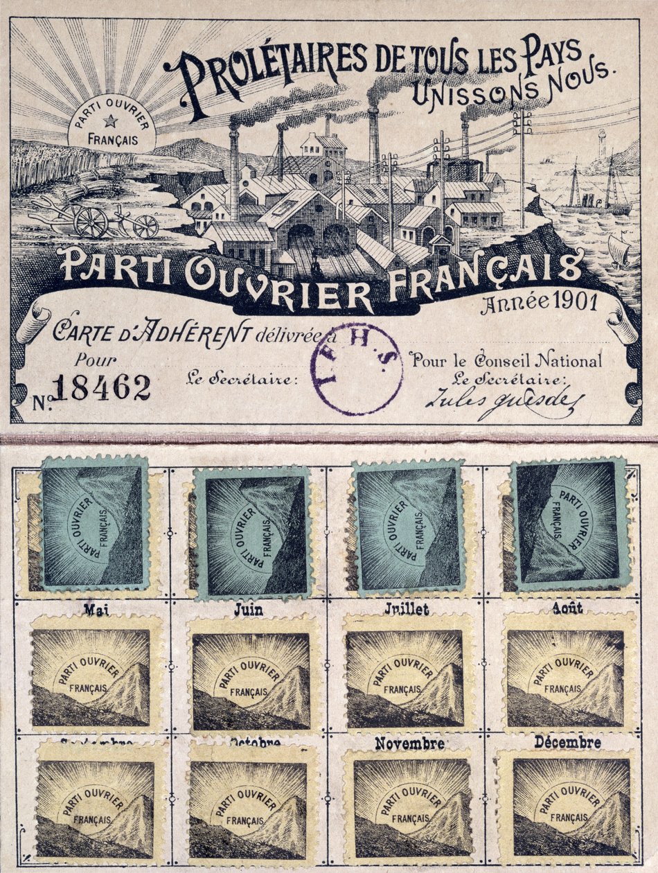 Membership card of the French Workers Party during the leadership of Jules Guesde, 1901 by French School