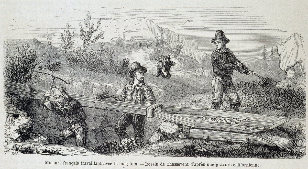 Miners (gold seekers) French working with the long tom - in 