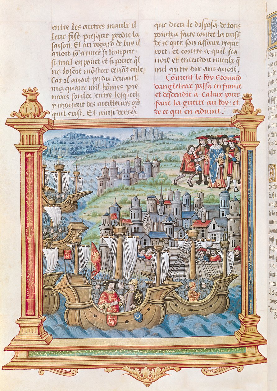 Edward IV of England landing in Calais, from the Memoires de Philippe de Commines by French School