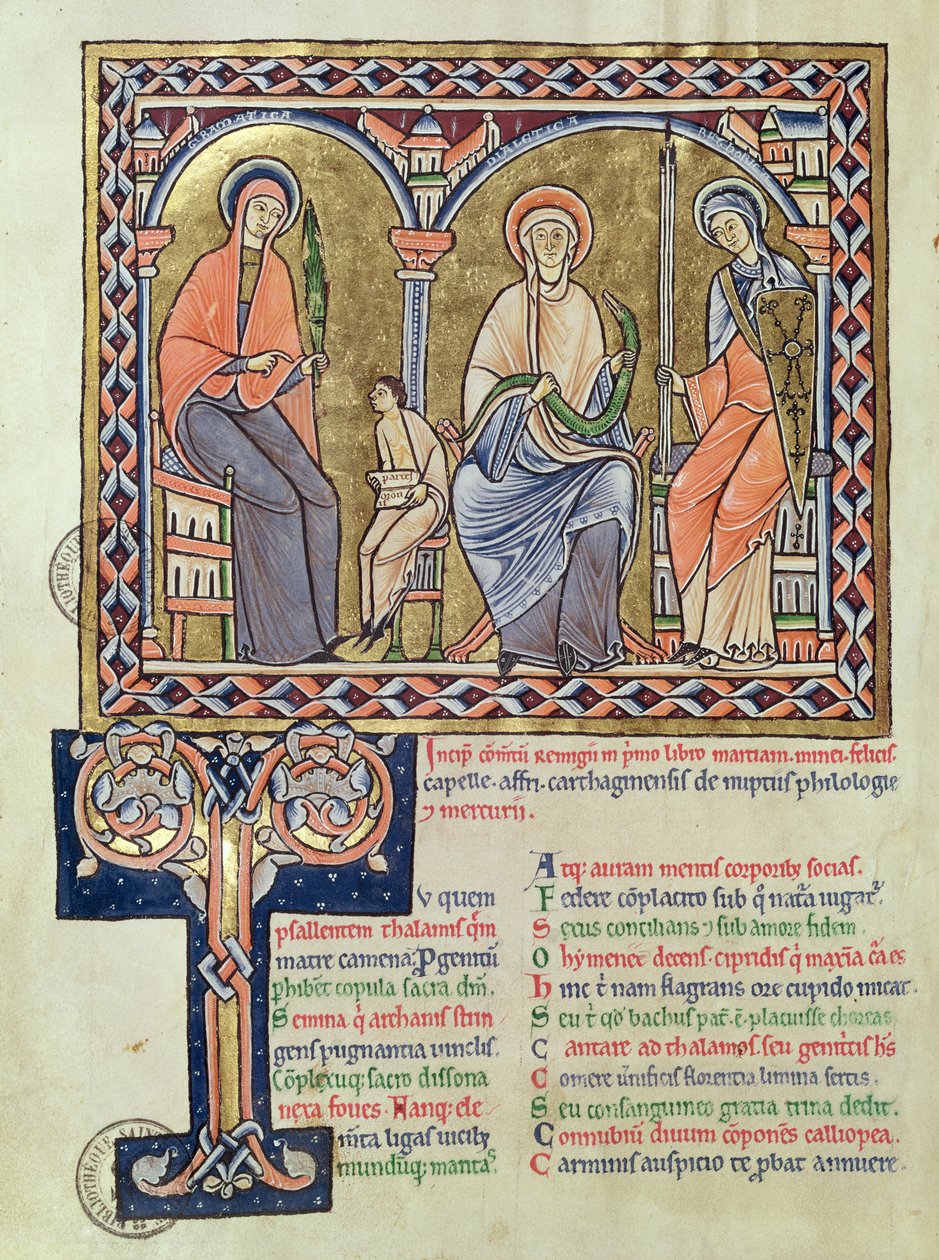 Grammar, Dialect and Rhetoric from Satyricon by Martianus Capella, c.1200 by French School