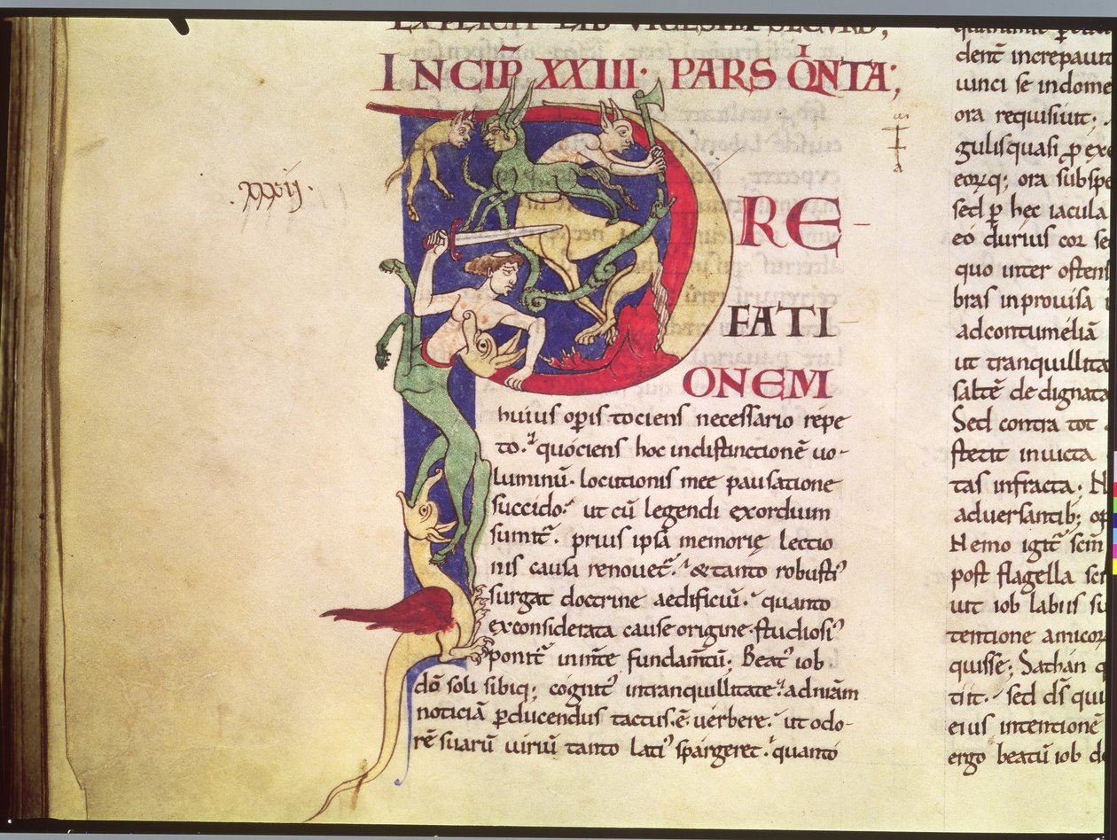 Historiated Initial P Depicting Centaurs, Dragons and Monsters by French School