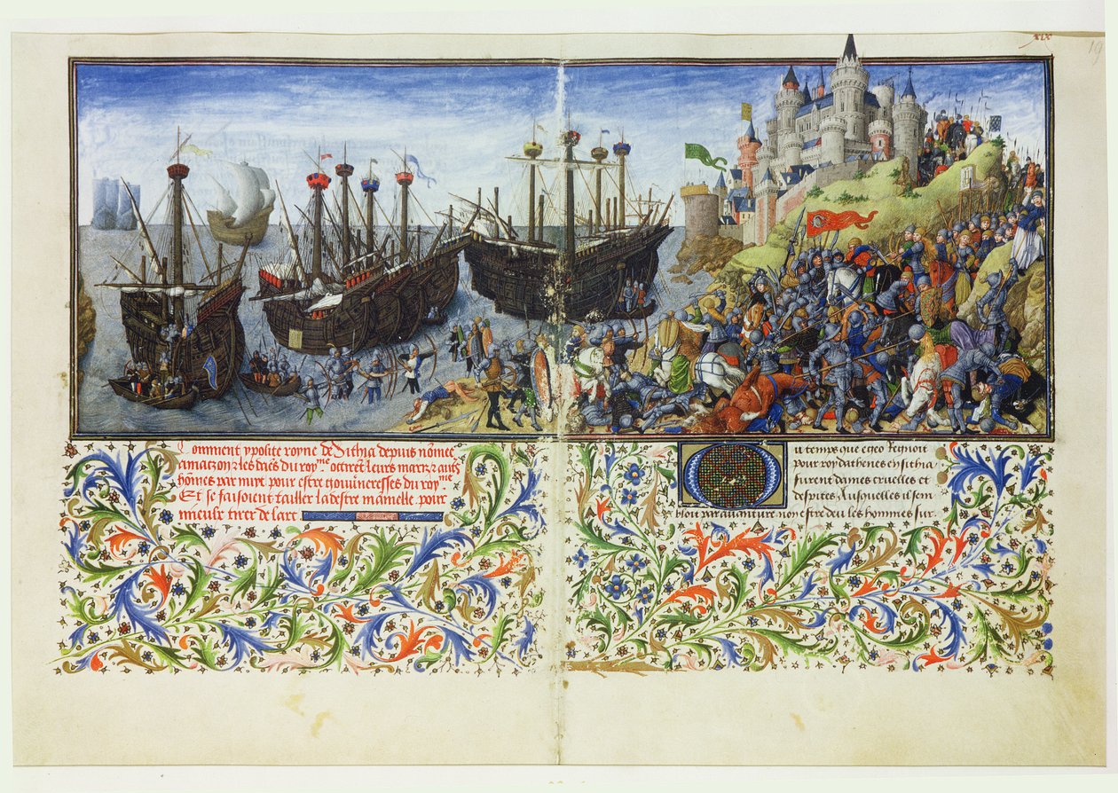 The castle of the Amazons is besieged by Theseus, Duke of Athens, from La Teseida, by Giovanni Boccaccio by French School