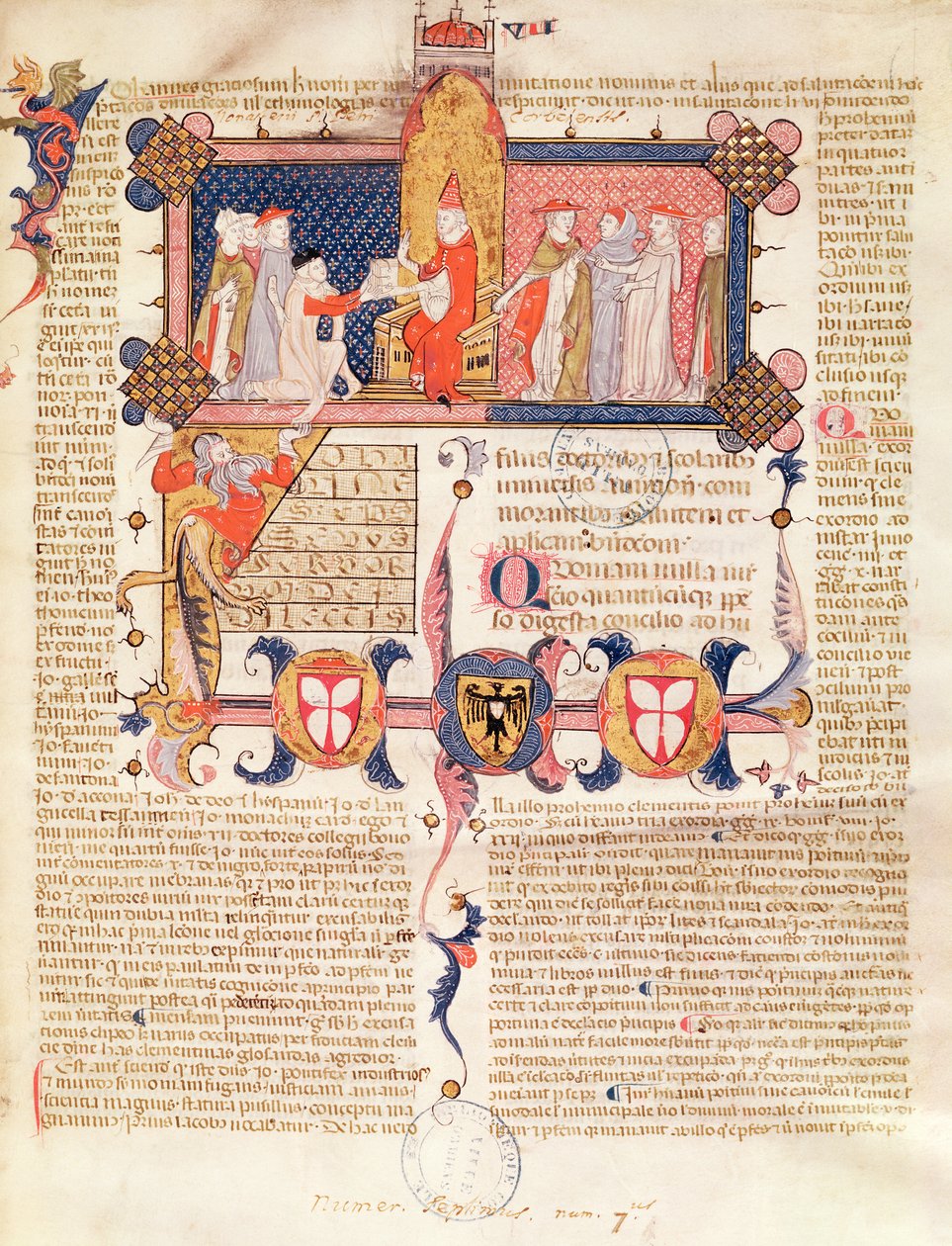 Jean Andre presenting his work to Pope Clement V (c.1260-1314) by French School