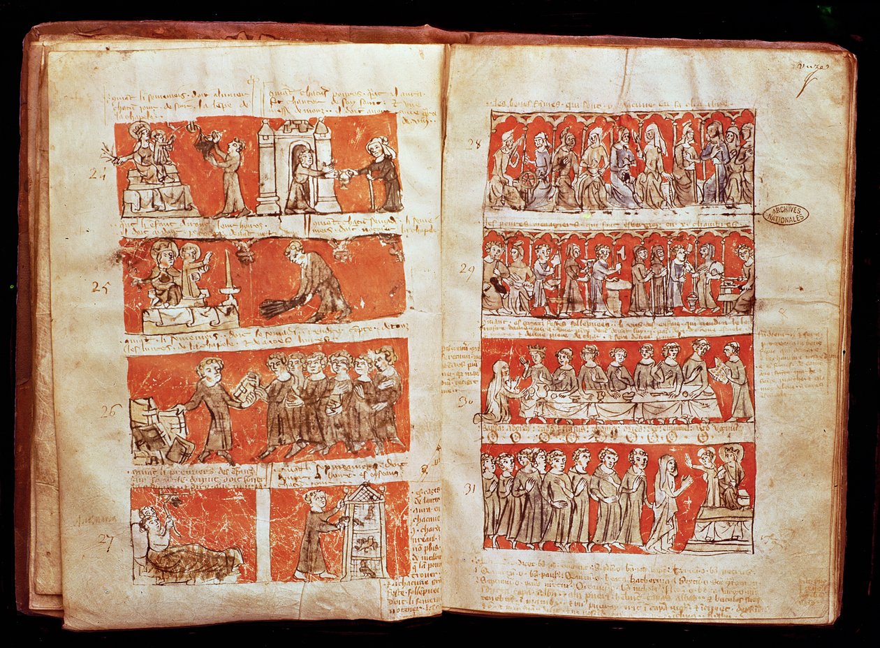 Scenes from the life of the students in the College of The Blessed Virgin in Paris, from the Statutes of the College of Hubant, 1387 by French School