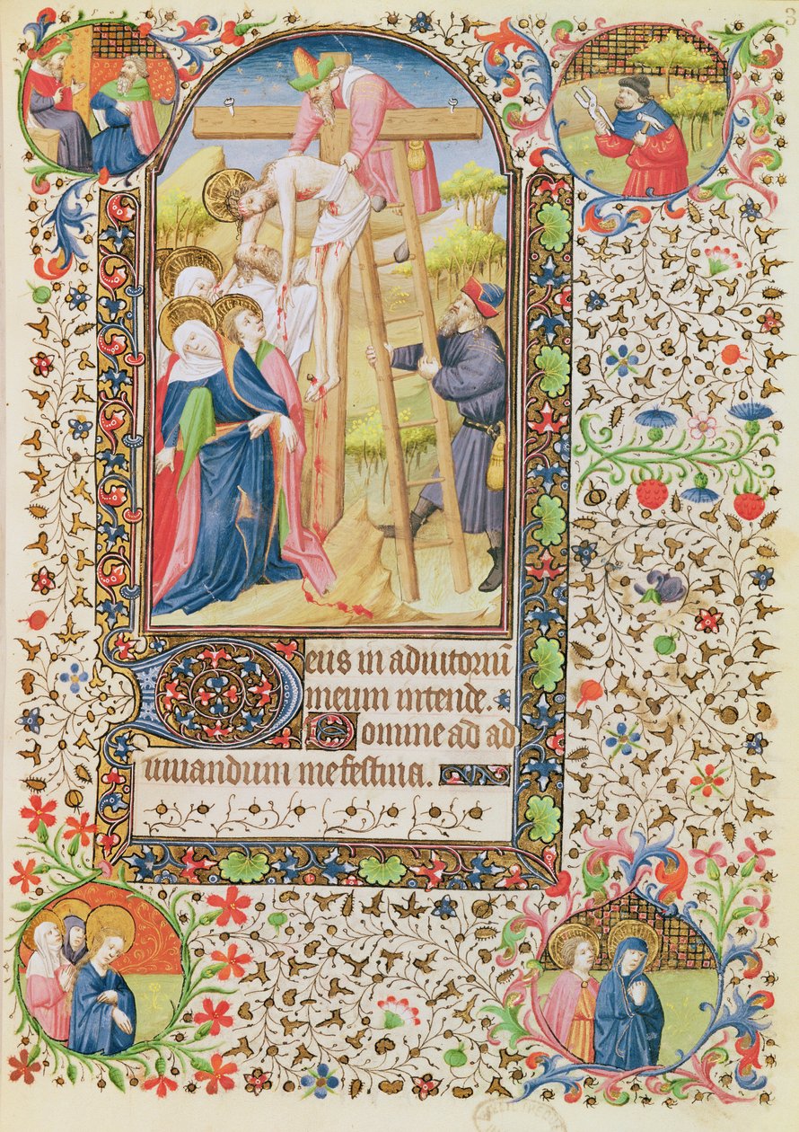 The Descent from the Cross, from a Book of Hours used by a woman from Poitiers by French School