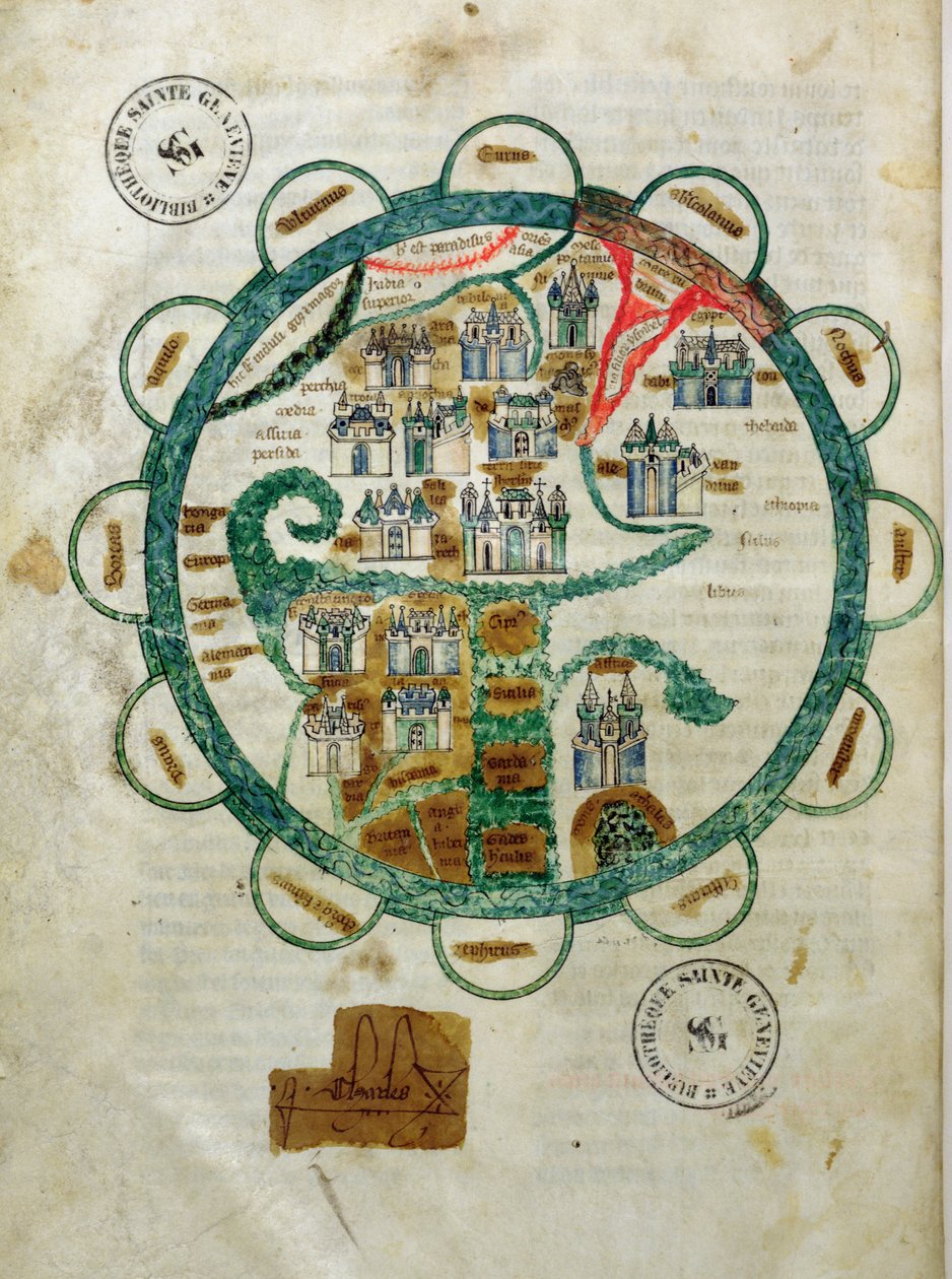 Map of the world in the form of a globe, miniature from Grandes Chroniques de Philippe le Hardi by French School