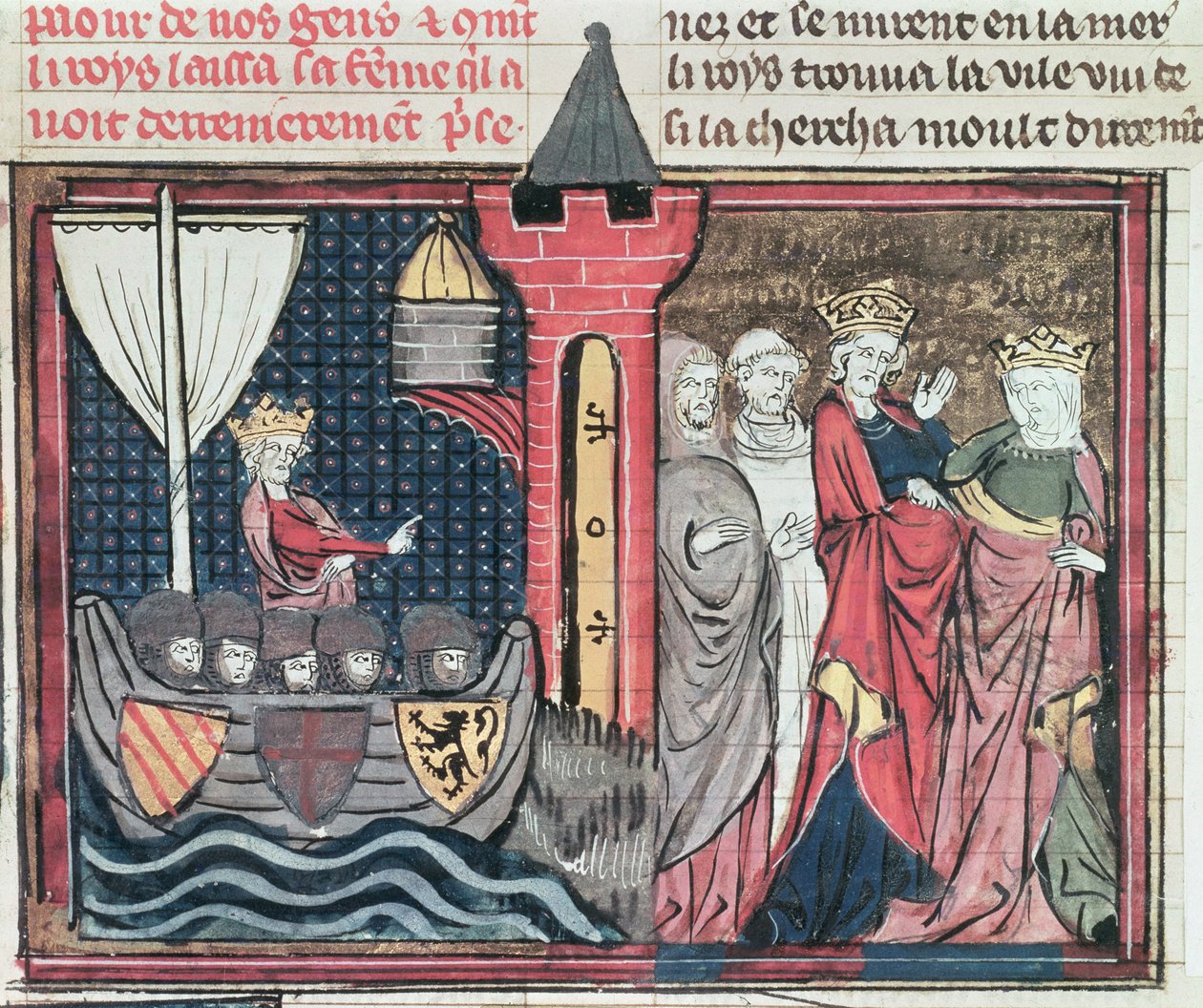 Baldwin I Crossing the River Jordan and Renouncing his Wife, from Le Roman de Godefroi de Bouillon, 1337 by French School